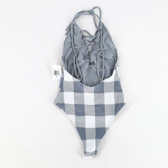 Tularosa Women French Gray Plaid Knit Tawney Halter One Piece Swimsuit Size XS - Picture 4 of 6